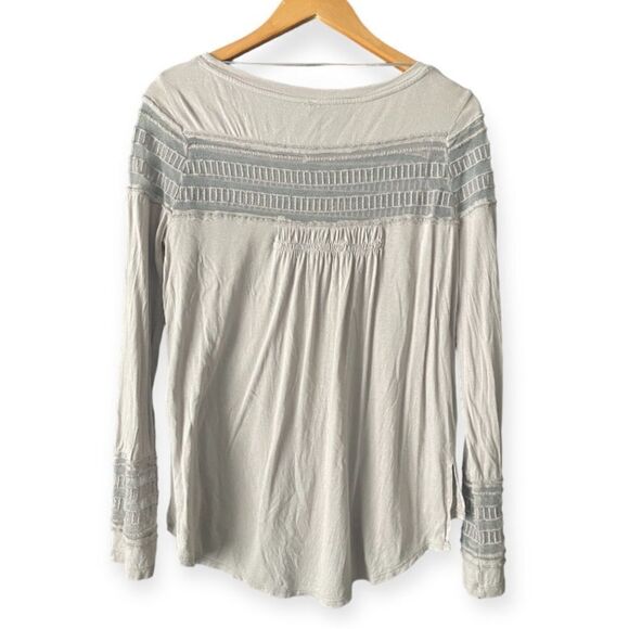 Free People Gray/Purple Mesh Inset Roxie Tee Long Sleeve Crew Neck Top Size S - Picture 3 of 6